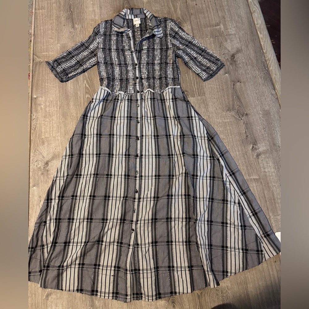 Maeve Black and White Plaid Dress